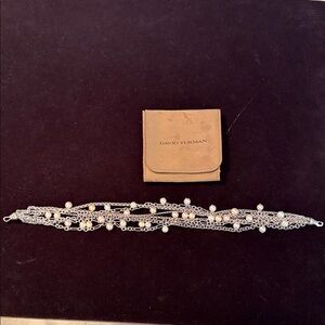 David Yurman Silver and White Pearl Chain Necklace 16”